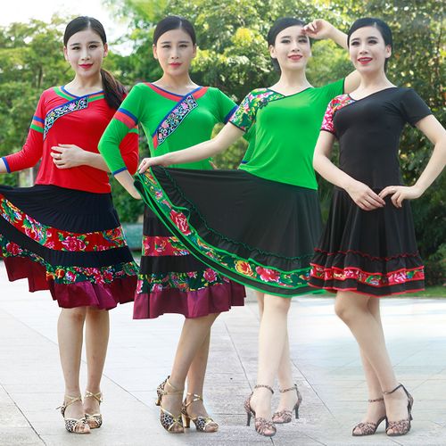 飞魅广场舞服装新款套装2019中老年短袖跳舞蹈服秋冬演出大摆裙子