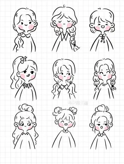 少女心手帐简笔画人物手帐教程人物简笔画黑白简笔画丨可爱简笔手账