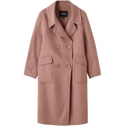 新款拉夏贝尔双面毛呢大衣女中长款冬季新款韩版双排扣百搭学生外套女