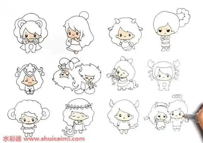 简笔画十二星座简笔画汉服古装萌萌处女座十二星座q版萌图简笔画 十二