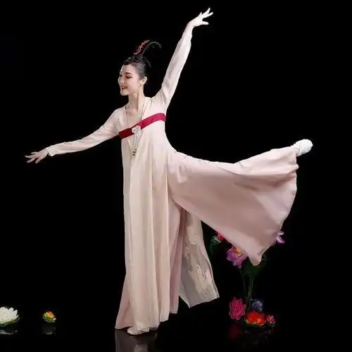 汉服女丽人行改良束腰襦裙古装飘逸仙女古典舞演出服成人舞蹈服装