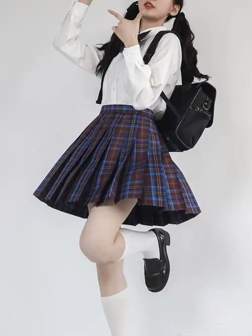 稻荷屋聆海听枫原创jk制服格裙红蓝格校供感半身裙女装秋冬新