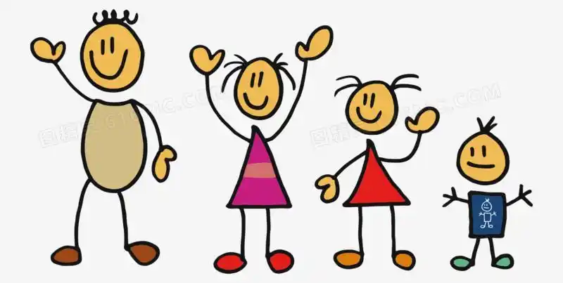 关键词一家四口儿童画元素免抠卡通图标图案手绘沙漠简笔画装饰小人