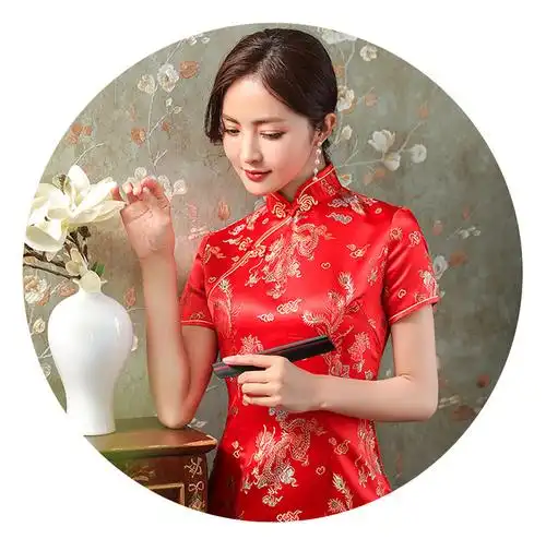 旗袍改良女2022秋季新款短袖长款织锦缎年轻款中国风显瘦长裙批发