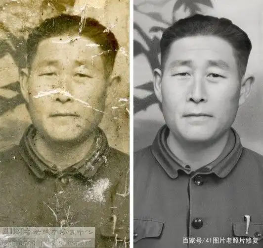 破损模糊半身老照片修复,手工精修保留细节