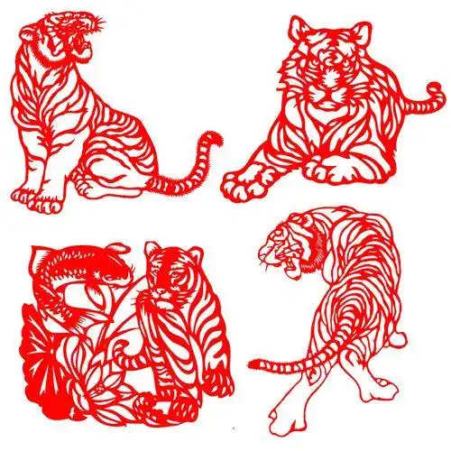 写实老虎剪纸窗花虎年宣纸生肖虎植绒布刻纸画装饰画动物剪纸成品