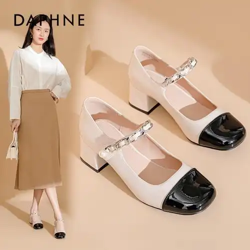 达芙妮官方旗舰店单鞋女2022春款女鞋小香风玛丽珍鞋女高跟鞋子女