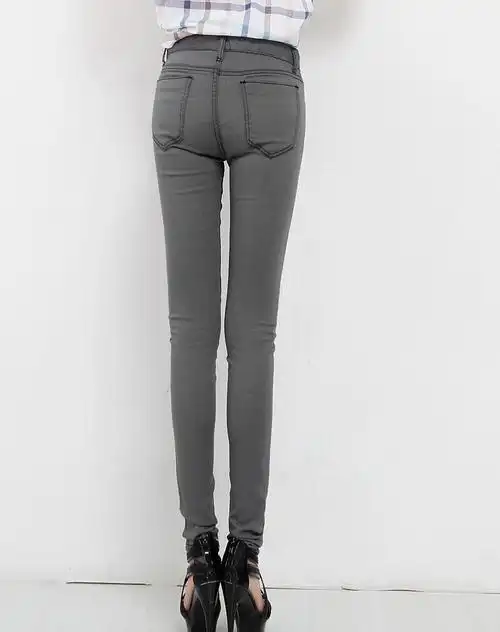 韩都衣舍 灰色 修身小脚牛仔裤