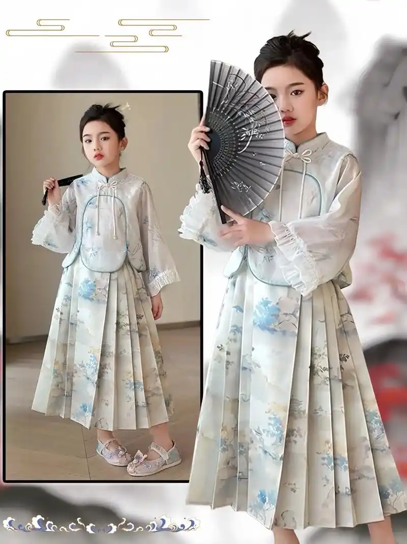 汉服女童国风马面裙套装,2024新款古风女孩春款儿童