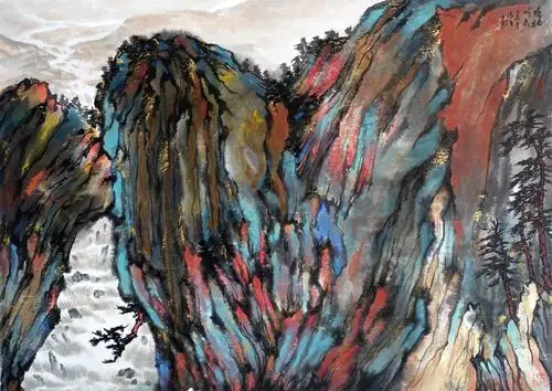 倚松听泉70cmx50cm皮纸墨彩2015年