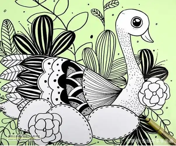 儿童画教程|让你的线描与众不同——优雅美丽的天鹅!