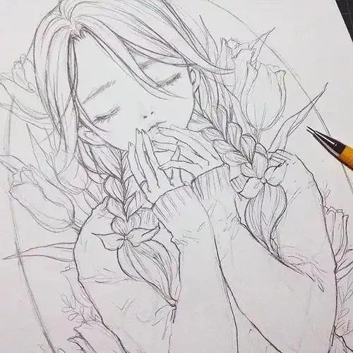 线条感十足的动漫人物素描超美少女