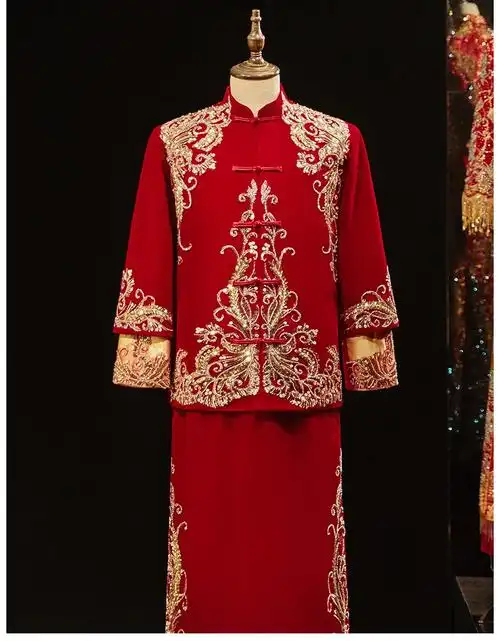 秀禾服中式婚礼婚服古典男妆结婚礼服古装男新郎新款 g苑杰男装-丝绒