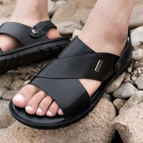 中老年沙滩鞋 大码 休闲皮凉鞋 头层牛皮拖鞋 真皮男凉鞋 夏季 凉拖
