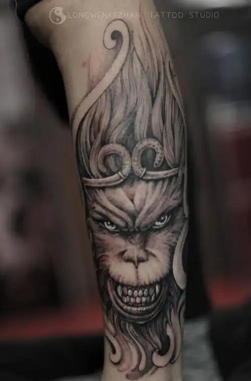 作品猴子纹身图片_成品腿部纹身图案