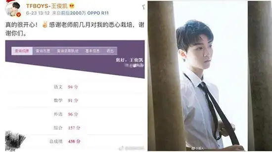 王俊凯高考成绩出炉:438分!