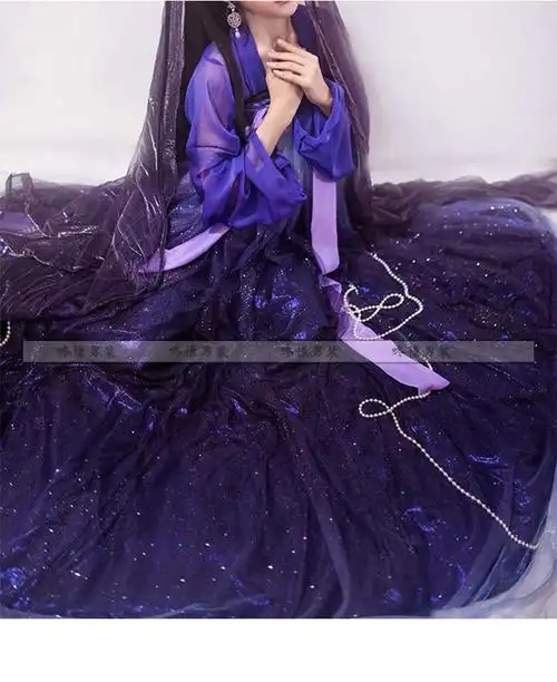 汉服女古装齐胸襦裙六米摆星空渐变色仙女风夏学生2022渐变紫色45米大