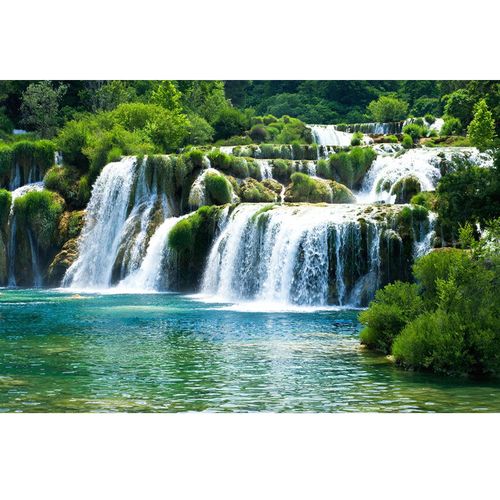 瀑布流水生财中式风景山水电视背景墙壁纸3d立体大型客厅挂画w31