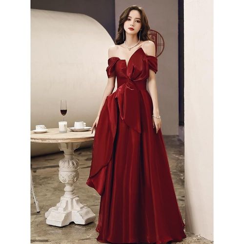 敬酒服新娘2021新款冬季气质婚礼酒红色晚礼服裙女秋冬款高端结婚