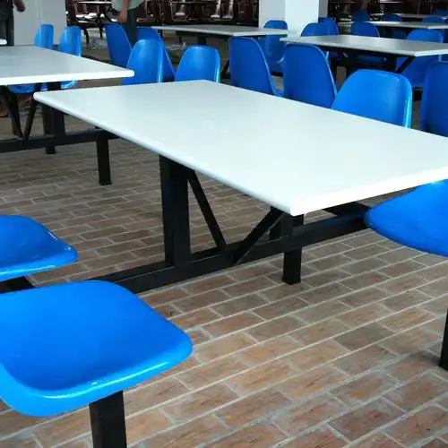 热卖公司员工食堂餐桌椅组合 不锈钢食堂餐桌椅 学生快餐桌椅批发图片