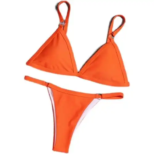 2021新款欧美纯色三角比基尼丁字裤分体泳衣女士比基尼