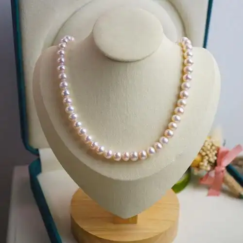 75mm41cm高品质精品镜面极亮丝滑细腻无暇天然白色ak珍珠项链7