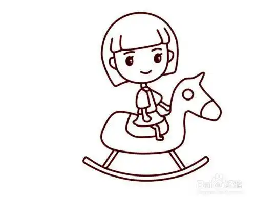 小朋友骑木马简笔画小女孩骑木马的简笔画画法如何画骑木马的小女孩的