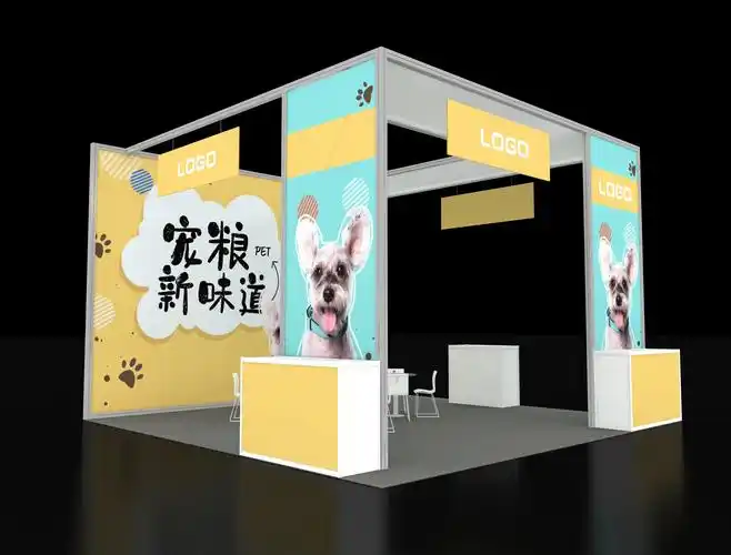 企业装饰小展位,可以结合企业logo色调,使用大胆抢眼的颜色.