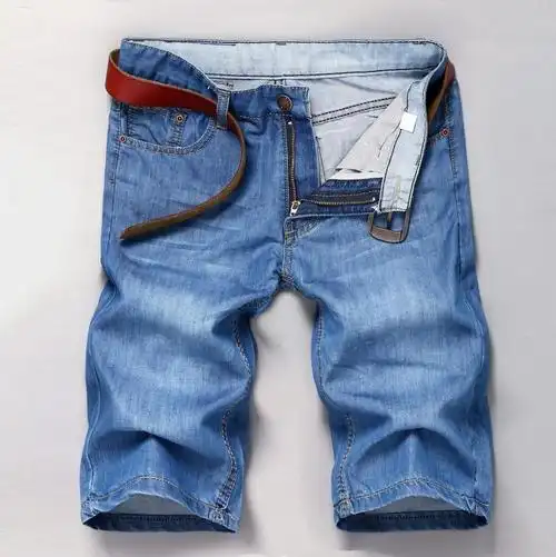 薄款男士牛仔裤 青年男式时尚修身五分中裤子旗舰官网店 8018中裤蓝色