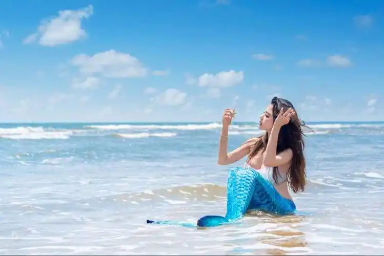 美人鱼尾巴成人游泳分体泳衣女脚蹼性感小胸聚拢显瘦影楼服装孔雀蓝