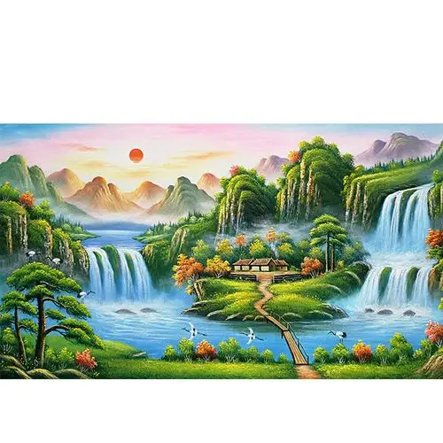 纯手绘油画山水画风景画中式欧式客厅装饰画聚宝盆办公室书房挂画图片