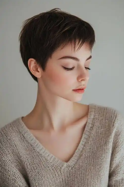 心形脸的女生本身脸部轮廓就比较精致,露耳短发能够进一步突出她们的