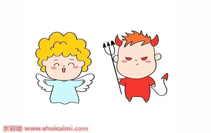 天使和小恶魔怎么画小天使和小恶魔简笔画图片彩色天使与恶魔简笔画