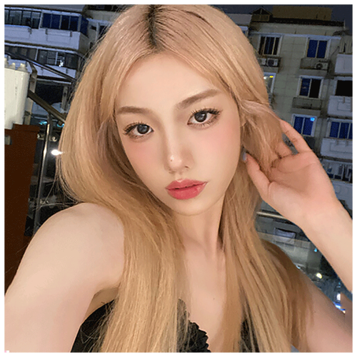 天使丝丝网红假发女长直发韩式同款中分奶茶白金色中长发全头套 奶茶