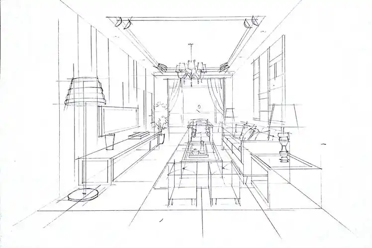 客厅空间一点透视黑白效果绘制步骤图._一叶手绘-站酷zcool