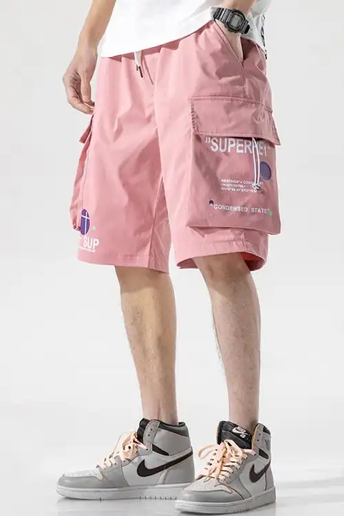 外穿 短裤 男 潮牌粉色运动大裤衩夏季薄款宽松痞帅五分工装裤 男潮流