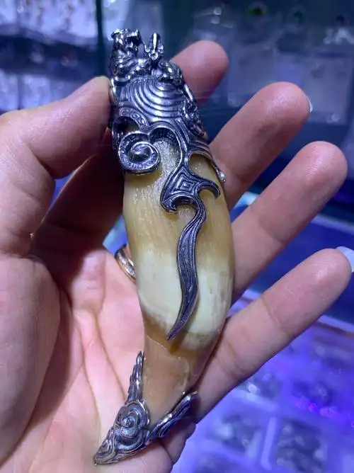 男女保护防裂虎牙吊坠银套狗牙牙齿大号女士项坠