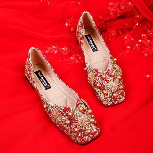 新娘鞋子婚礼低跟鞋敬酒鞋秀禾鞋秀禾服婚鞋女中式婚礼鞋子结婚新娘鞋