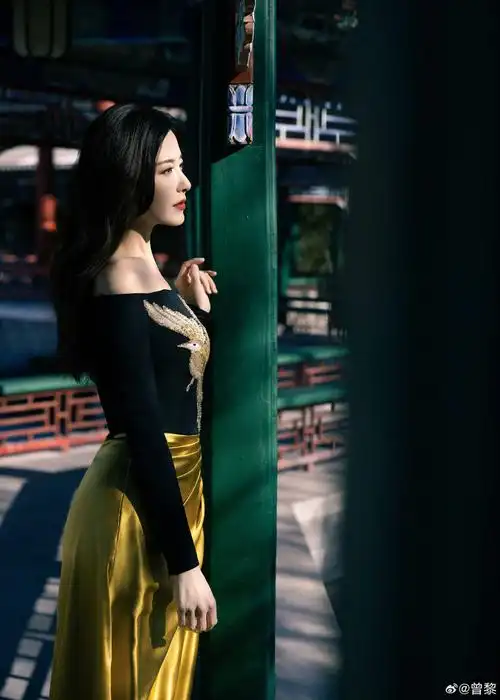 曾黎穿露肩装配金色长裙优雅迷人 抹红唇太撩人