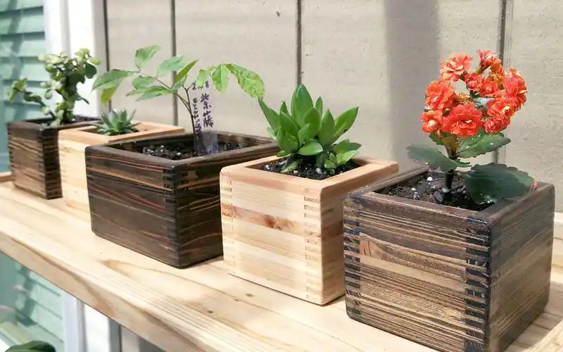 木工碎木制作迷你小花盆