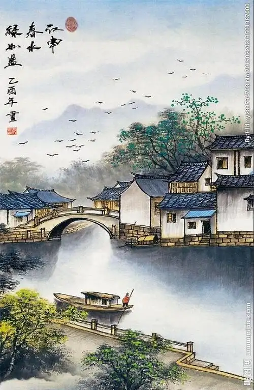 江南水乡水墨画