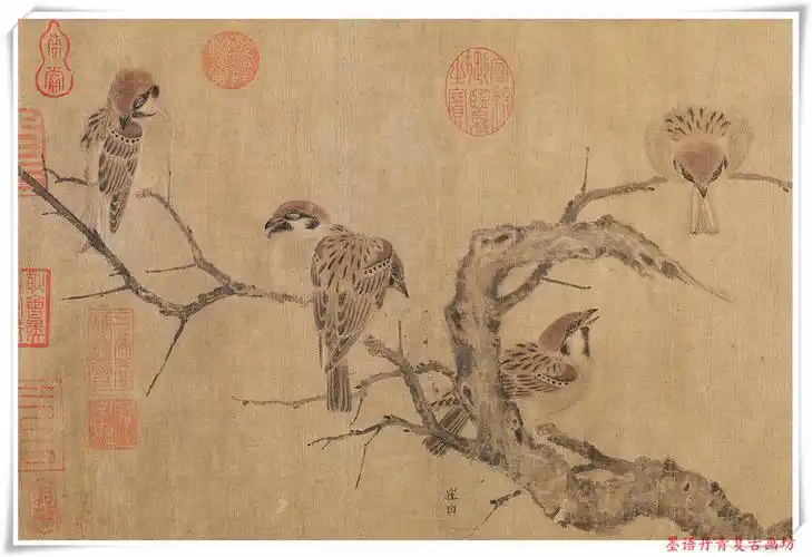 11宋崔白寒雀图国画花鸟原作高清微喷宣纸复制255x102cm