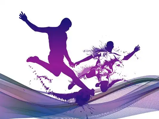 彩色卡通手绘扁平剪影风运动会跑步人物彩色飘带png素材