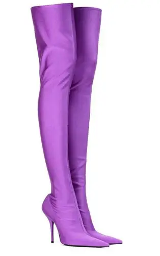 2018欧美秀场春夏季靴子尖头高跟骑士靴弹力大腿长靴34-48大尺码