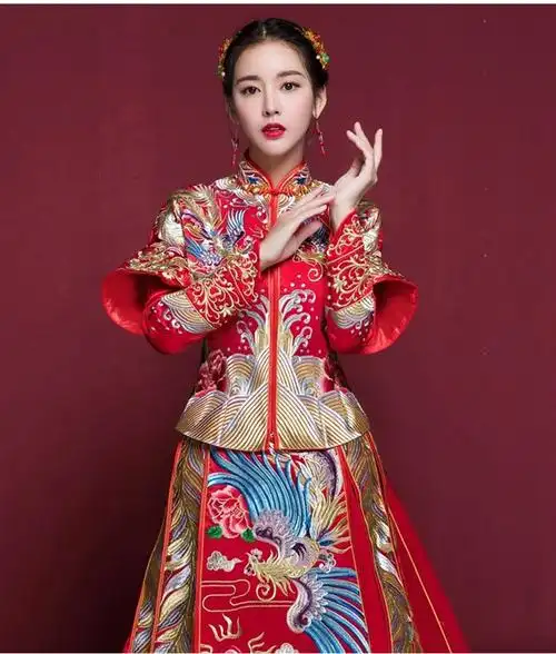 秀禾敬酒新娘服显褂喜龙凤拖尾服烫新款中式旗袍