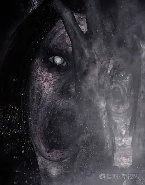 3d 黑暗中恐怖幽灵的插图, 恐怖背景, 混合媒体