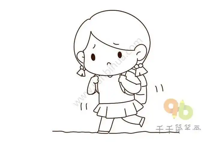 初中生上学路上简笔画