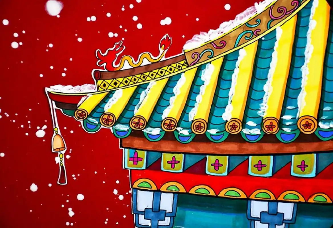 儿童画教程|古建筑屋顶上的艺术之飞檐 【教学重难点】  观察故宫飞檐