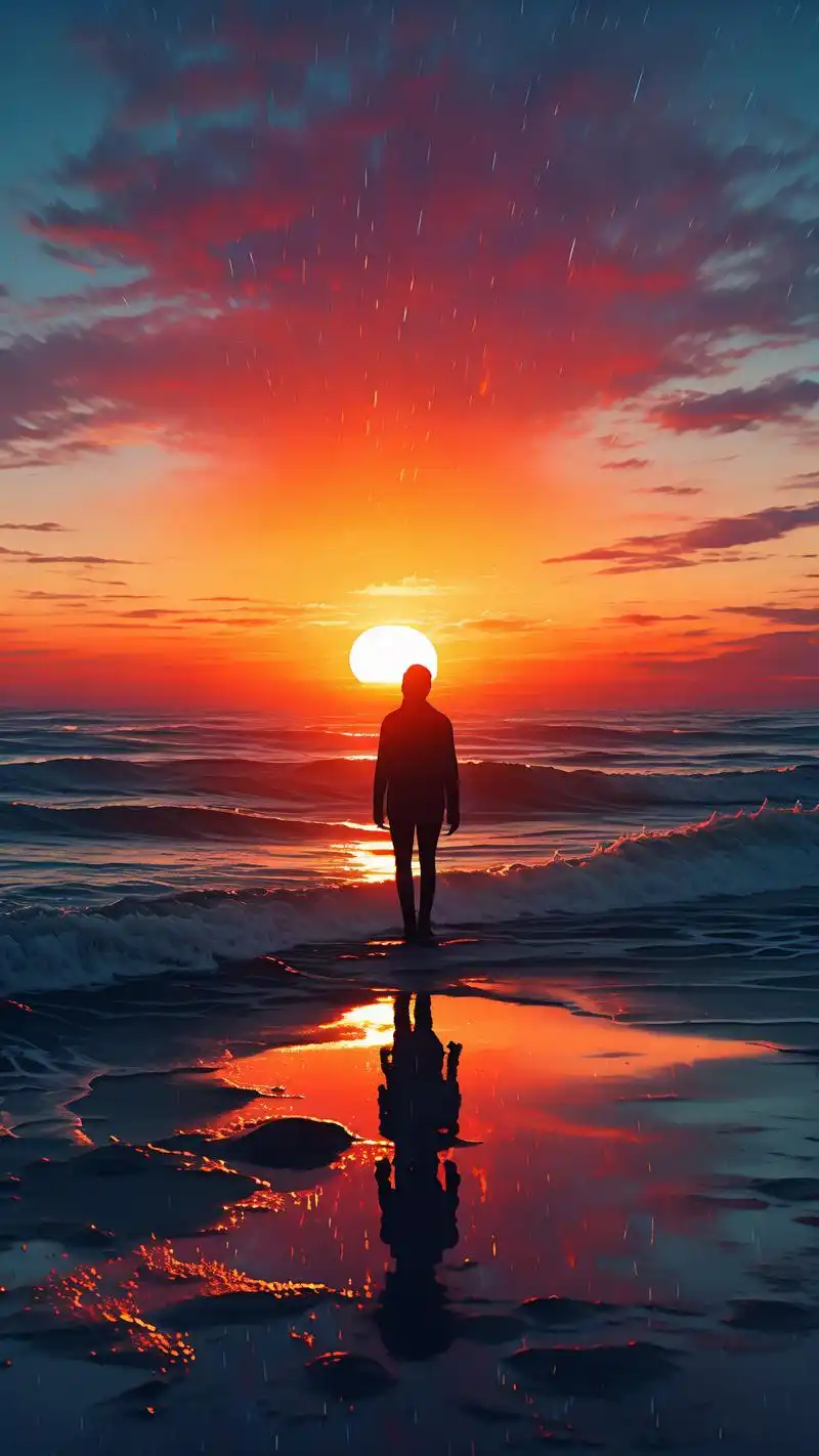 孤独身影,海边伤心时刻💔 在海边的沙滩上,一个孤独的身影静静地坐