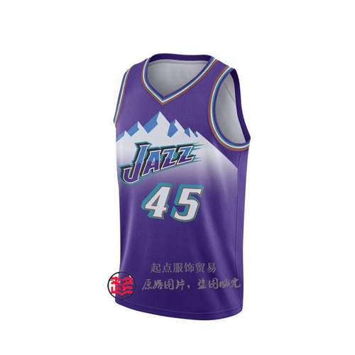 19-20新赛季爵士队刺绣球衣45号米切尔复古雪山紫色篮球服城市版